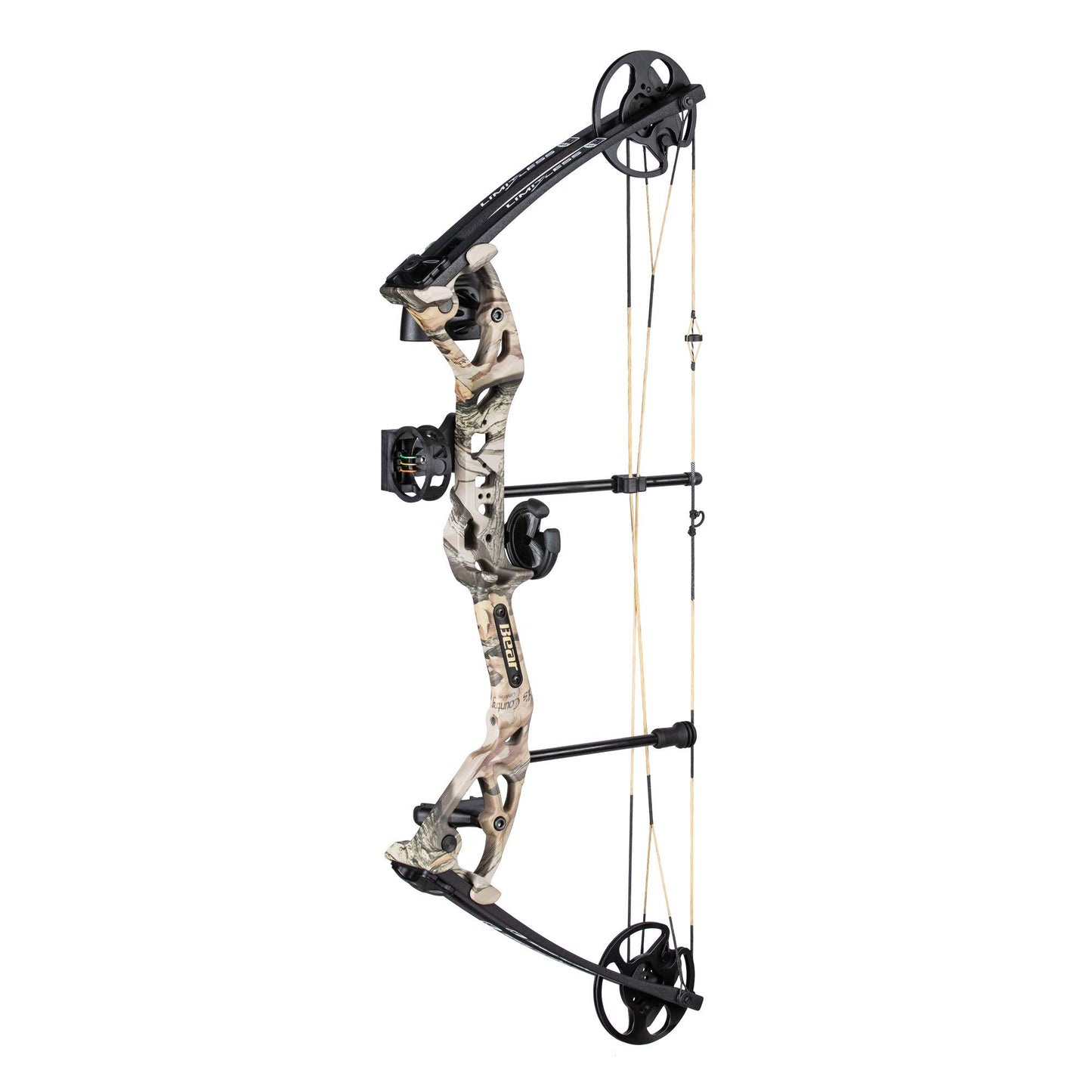 Bear Archery Limitless Dual Cam Compound Bow - Includes Quiver Sight and Rest Gods Country
