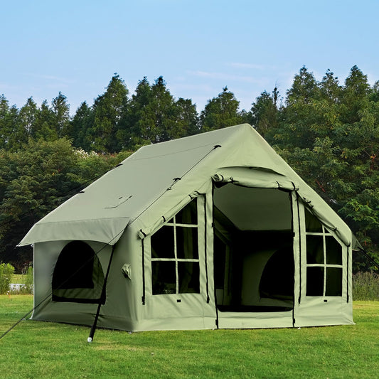 10x7.2ft 100% Waterproof Inflatable Camping Tent for 2~4 People Large Blow-Up Air Tent No Assembly Needed Luxury Glamping House 10x7.2ft Oxford Fabric