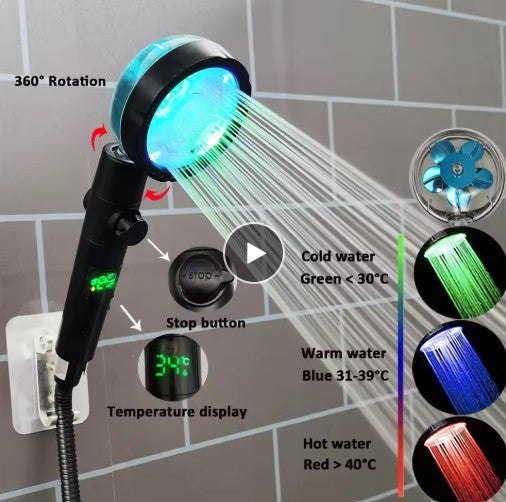 LED Light high pressure Handheld Shower Head gift Temperature sensing