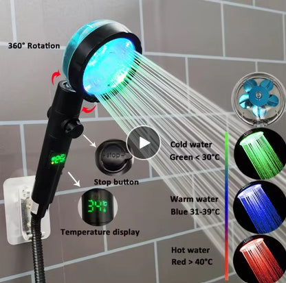 LED Light high pressure Handheld Shower Head gift Temperature sensing