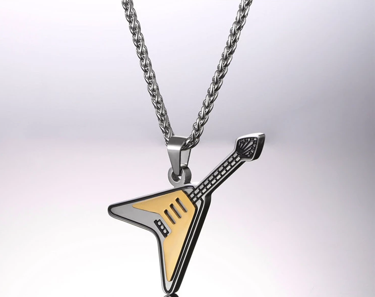 Titanium Steel Guitar Pick Necklace Pendant keychain