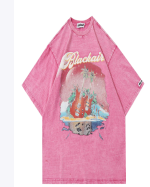 Retro Washed Distressed Rock Guitar Casual Tee
