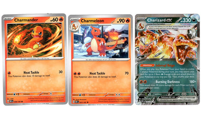 Charizard ex 125/197 Double Rare Tera - Obsidian Flames - Pokemon Evolution 3 Card Lot - Charmander Charmeleon