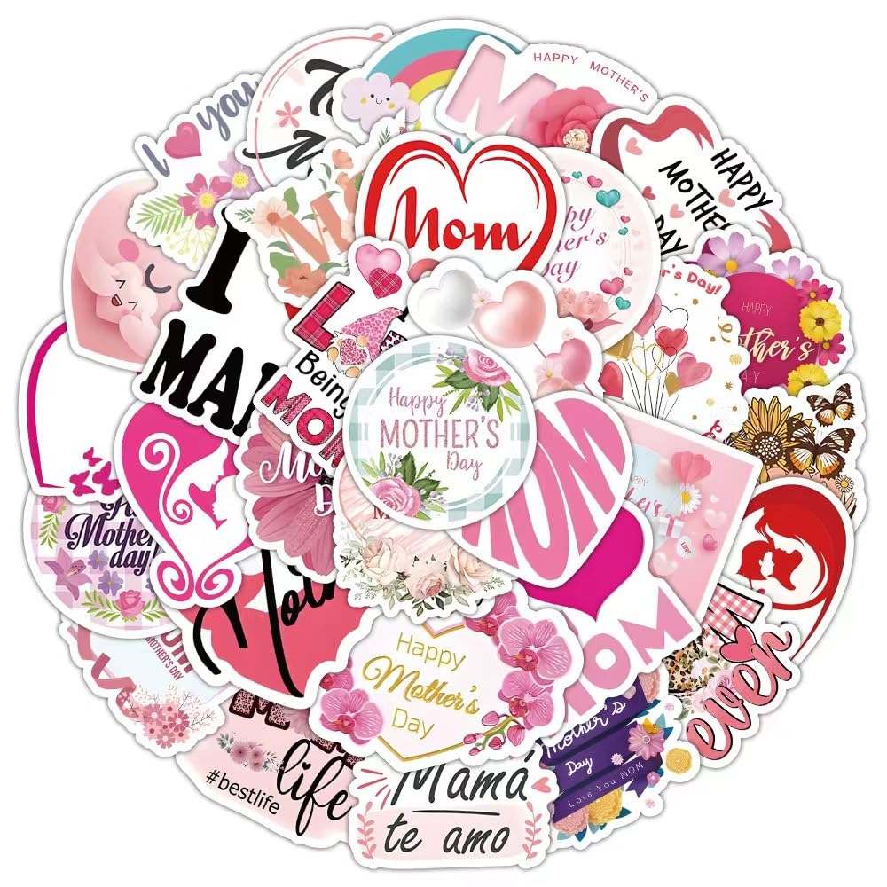 Mothers Day Stickers 50 pcs Waterproof Colorful Vinyl Decal Sticker