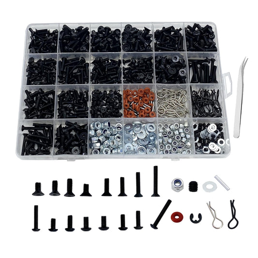 1000pcs RC Screw Kit RC Car Tool Kit Hardware Fasteners for Traxxas Arrma Redcat Axial RC4WD HSP HPI SCX10 Losi 1/8 1/10 1/12 1/16 RC Cars Trucks Crawler RC Screws Accessories