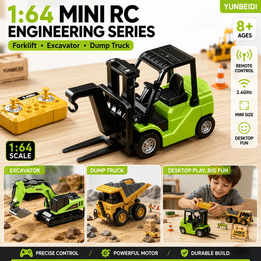 1:64 Mini Remote Control Alloy Excavator Truck Forklift with Trailer Worktop  Bluetooth 2.4GHz RC Car Child's Toy Holiday Gifts