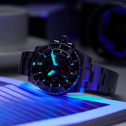 OBLVLO Men's Luxury Green Skeleton Dial Diving Watch Stainless Steel Luminous Waterproof Automatic Mechanical RX-DK Top Brand