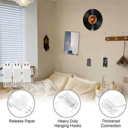 6/12Pcs Clear Acrylic Record Holder, Vinyl Record Shelf Wall Mount, Adhesive Acrylic Record Display Rack,  For Daily Displaying