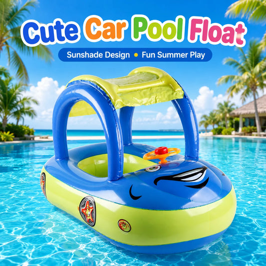 1PC Float with Canopy, Summer Steering Wheel Sunshade Swim Ring Car, Inflatable Toys Infants Float Seat Boat for Toddlers