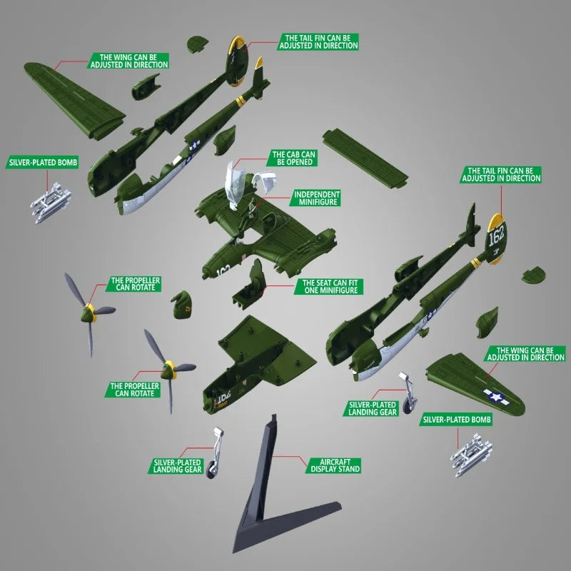 1:48 Military Airplane Assembly Model Lockheed P-38J Lightning Scale Model Kit Decorative Supplies Holiday Gifts