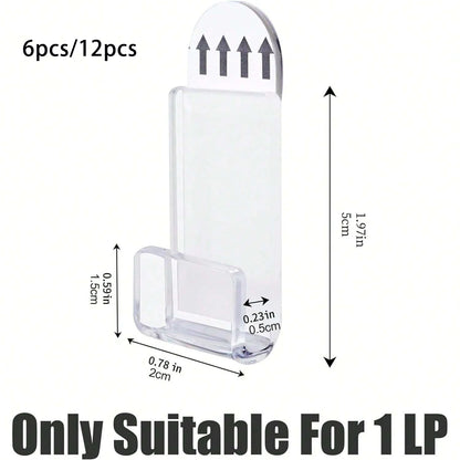 6/12Pcs Clear Acrylic Record Holder, Vinyl Record Shelf Wall Mount, Adhesive Acrylic Record Display Rack,  For Daily Displaying