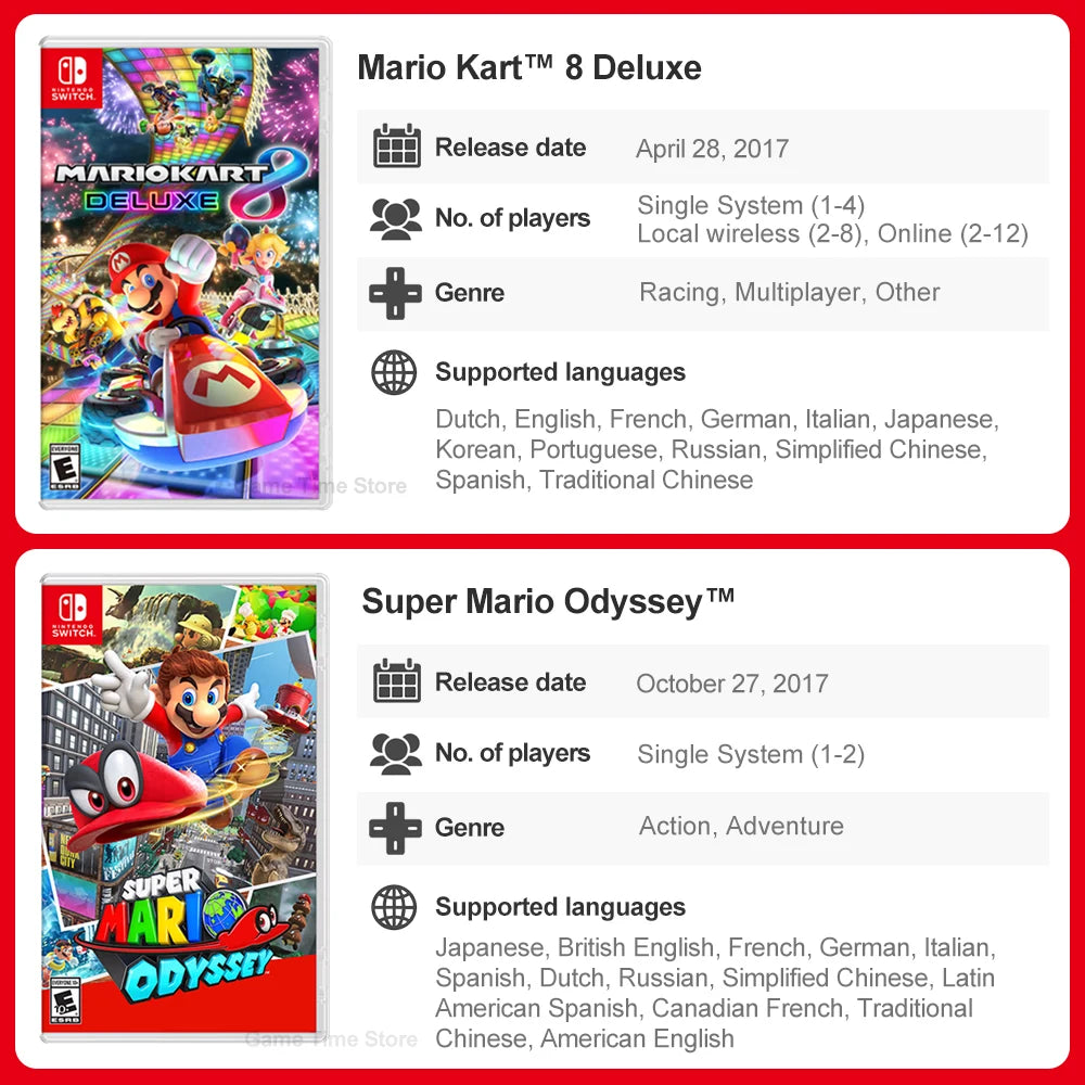 Super Mario Nintendo Switch Games Mario Bros Wonder Kart 8 RPG Mario Strikers Odyssey 3D World Fury U Deluxe Party Superstars
