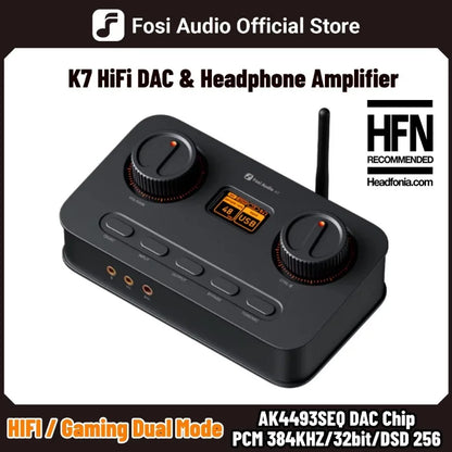 Fosi Audio K7 Bluetooth Gaming Headphone Amplifier Planar Headphone HiFi DAC AMP Mic Input USB Gaming DAC for PS5 PC Switch