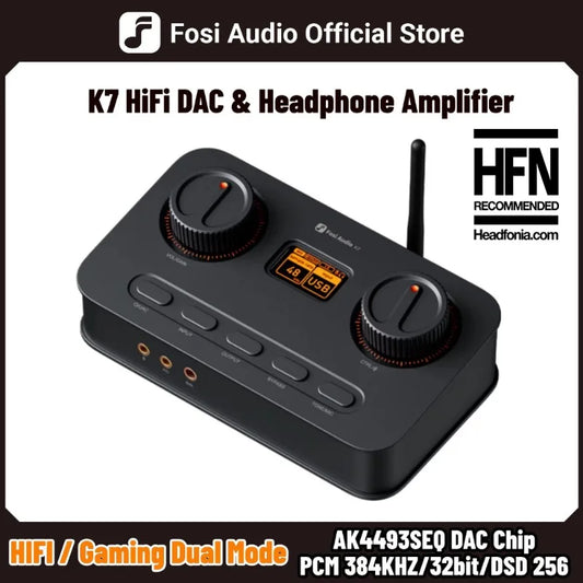 Fosi Audio K7 Bluetooth Gaming Headphone Amplifier Planar Headphone HiFi DAC AMP Mic Input USB Gaming DAC for PS5 PC Switch