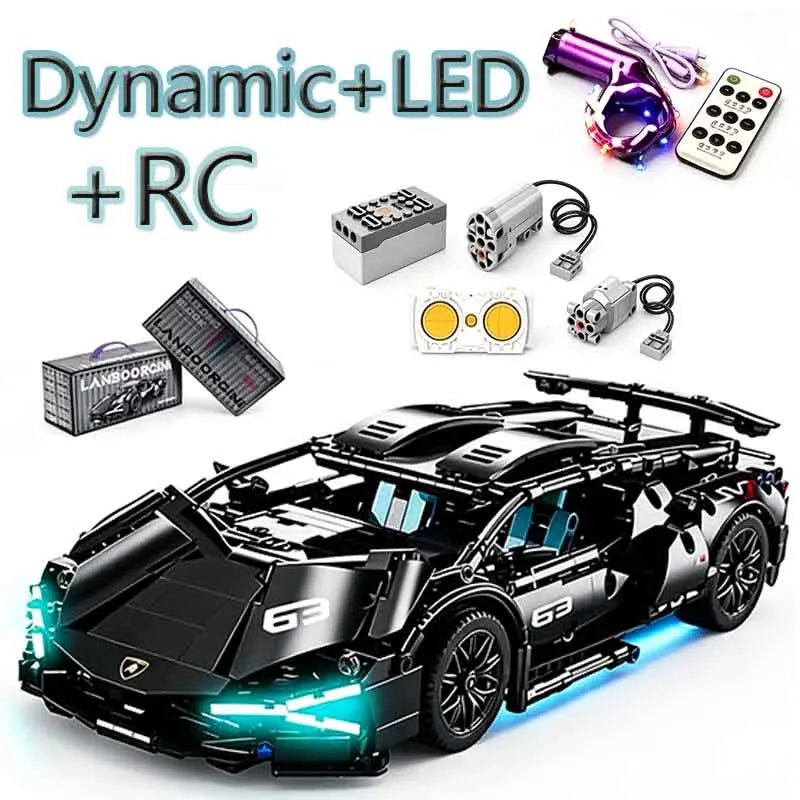 1280PCS Black Samurai Remote Control Sports Car Model DIY Building Blocks Racing Puzzle Toy Ornament for Boys' Birthday Gift