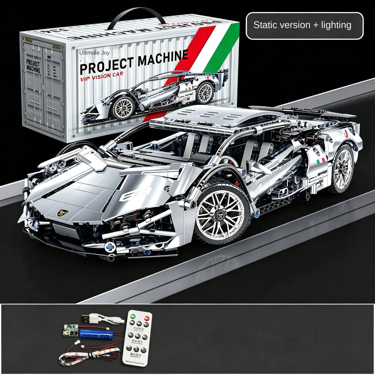 1280PCS Black Samurai Remote Control Sports Car Model DIY Building Blocks Racing Puzzle Toy for Children Gift