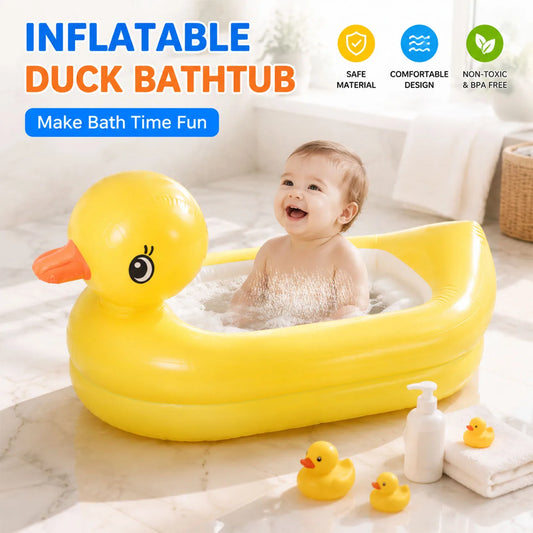 1PC Duck Inflatable Baby Bathtub,Foldable Non-Slip Shower Basin Mini Air Swimming Pool, Classic Yellow Ducky