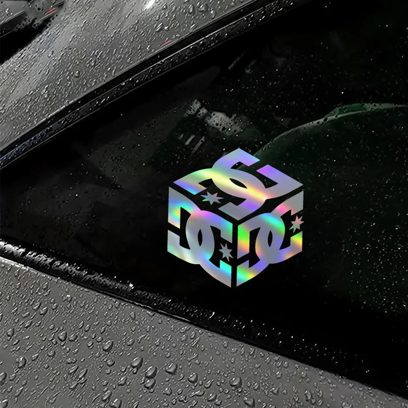 Holographic Geometric Cube Vehicle Body & Window Stickers - Unique Decal to Make Your Car Stand Out with a Modern, Artistic Touc