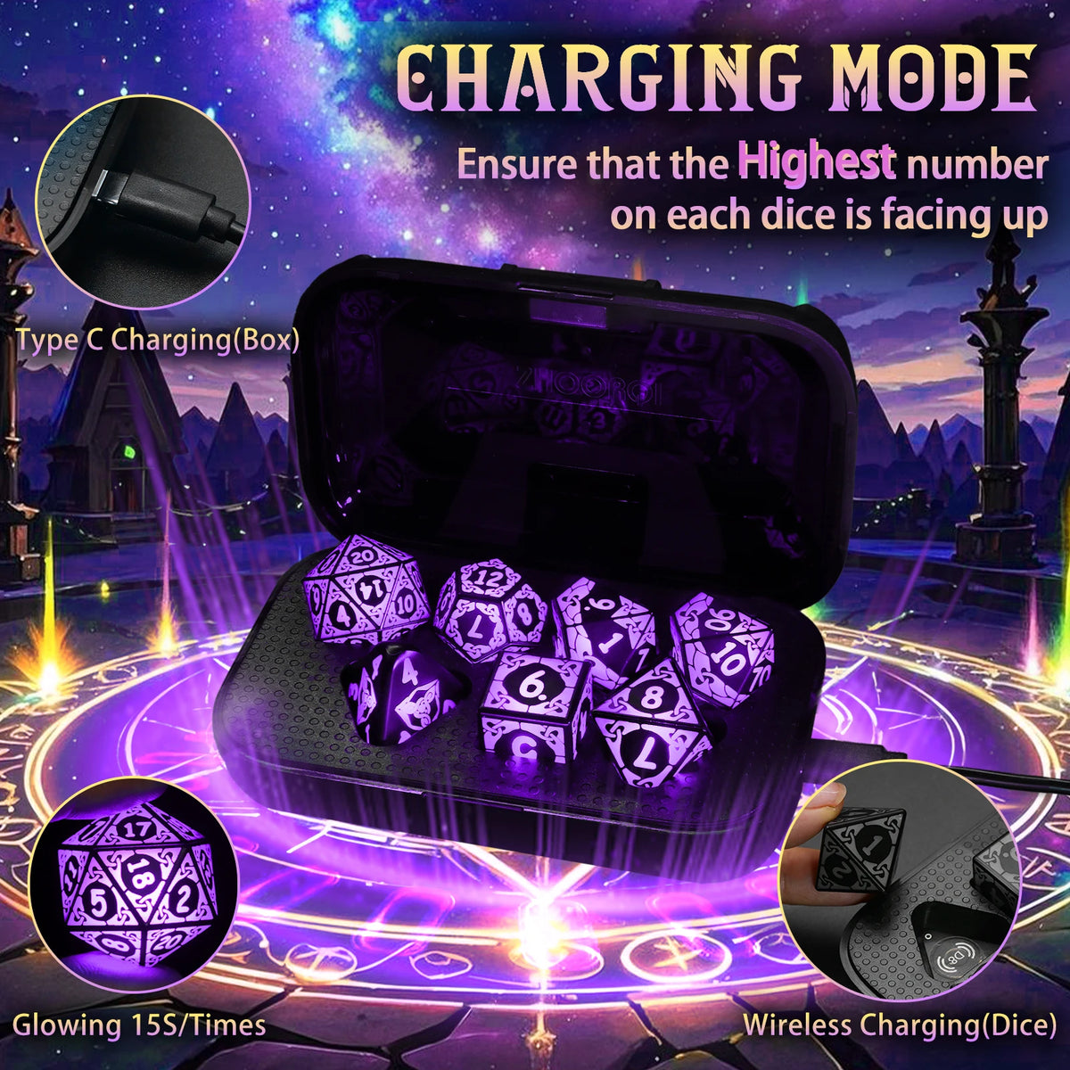 Light up Dice DND ，LED Dice Set Rechargeable for Role Playing Game Gifts, Polyhedral D and D Dice with Charging Box