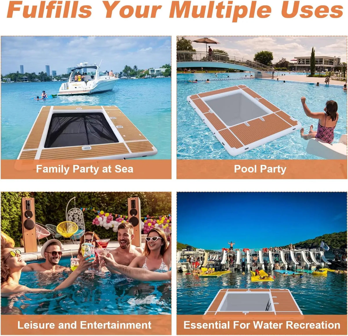 Stock Inflatable Swim Dock Platform 13x10FT - Floating Dock With EVA Non-Slip Surface Platform Dock for Pool, Beach, Ocean Use