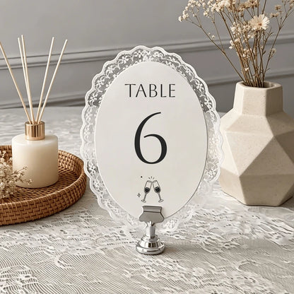 Personalized Lace Trim Table Numbers,Elegant Oval Lace Trim Table Numbers,Romantic Wedding Decor, Ivory Oval Signs