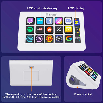 MiraBox 293S Stream Deck Macro Keypad – 15 Customizable LCD Keys for OBS, Music, Web & Productivity, Drag & Drop Setup