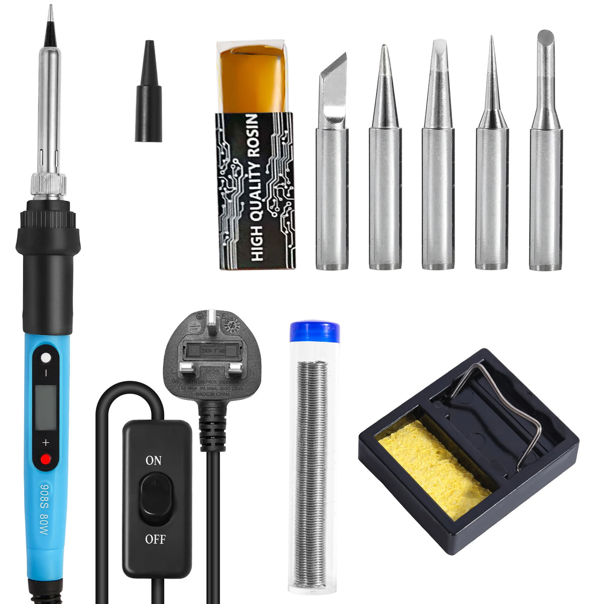 80W 19-in-1 Soldering Iron Kit– LCD Digital Adjustable Temp Welding Tool for Electronics, with Solder Wire, Tips & On/Off Switch