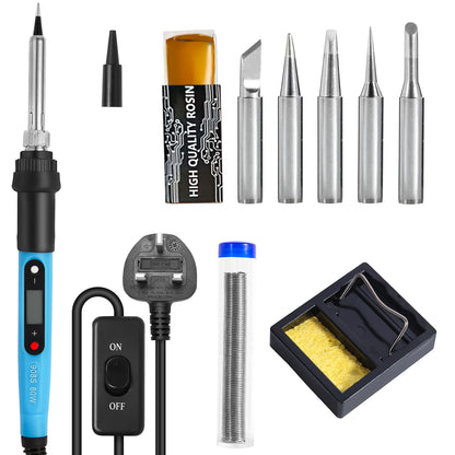 80W 19-in-1 Soldering Iron Kit– LCD Digital Adjustable Temp Welding Tool for Electronics, with Solder Wire, Tips & On/Off Switch