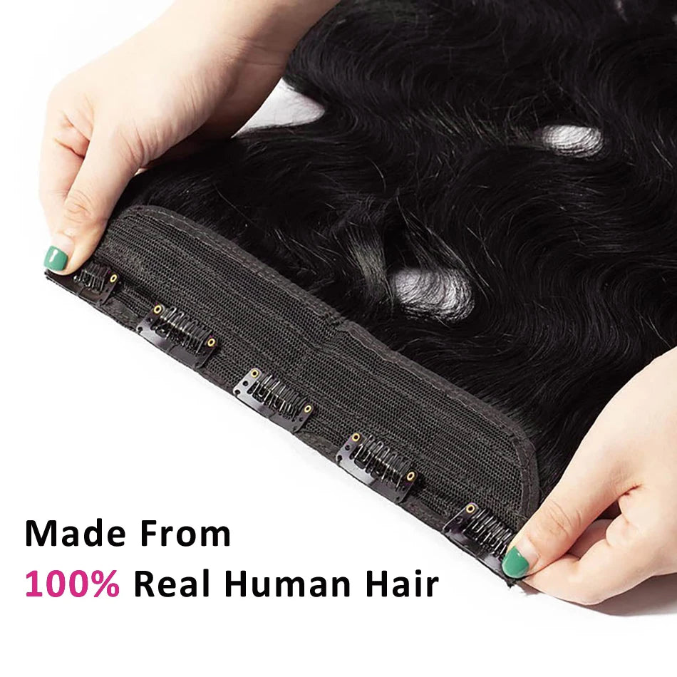3/4 Full Head Body Wave Clip In Hair Extensions 16-26 Inch One Piece Clip In Human Hair Extensions Natural Color Clip Ins 120G