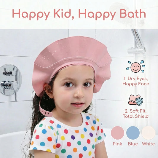 1pc Baby Adjustable Shower Cap Ear Protection Safe Shampoo Bathing Soft Hat Tpe Material Reusable Multi-Functional Sun Hat