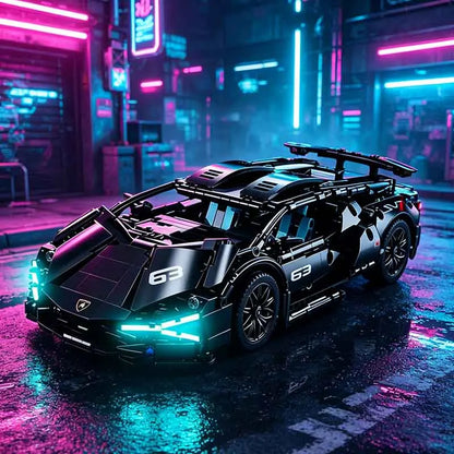 1280PCS Black Samurai Remote Control Sports Car Model DIY Building Blocks Racing Puzzle Toy Ornament for Boys' Birthday Gift