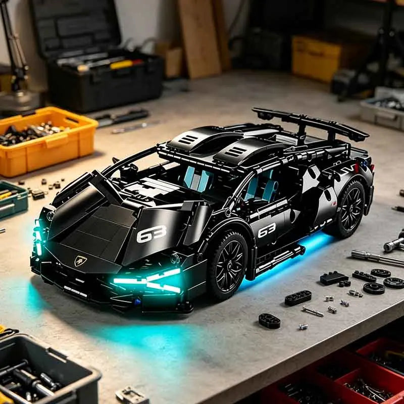 1280PCS Black Samurai Remote Control Sports Car Model DIY Building Blocks Racing Puzzle Toy Ornament for Boys' Birthday Gift