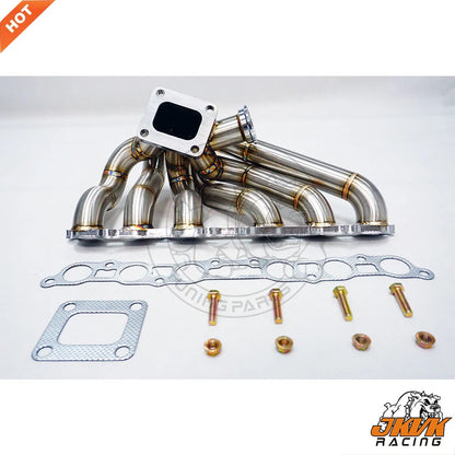 JKVK RACING SS304 3mm Steam Pipe  Equal Length  T4  Header for Supra MK4 2JZGE 2JZ GE Turbo Manifold