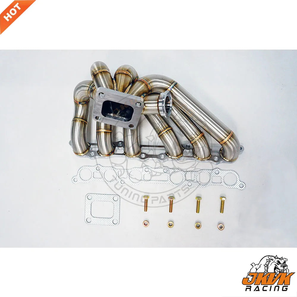 JKVK RACING SS304 3mm Steam Pipe  Equal Length  T4  Header for Supra MK4 2JZGE 2JZ GE Turbo Manifold
