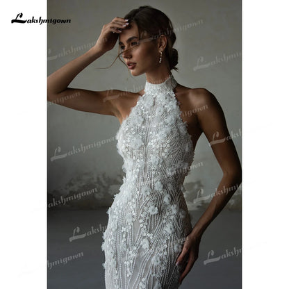 Sexy Halter High Neck Sleeveless Backless Lace Tulle Mermaid Wedding Dress Luxury 2025 Customized Bridal Gowns Vestidos De Novia