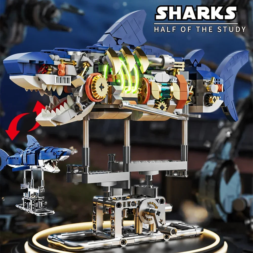 Electric Shark Deep Sea Creature Building Kit Mechanical Sea Building Blocks Set Creative Gift for Girls and Holiday Gift