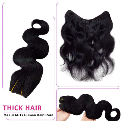 3/4 Full Head Body Wave Clip In Hair Extensions 16-26 Inch One Piece Clip In Human Hair Extensions Natural Color Clip Ins 120G
