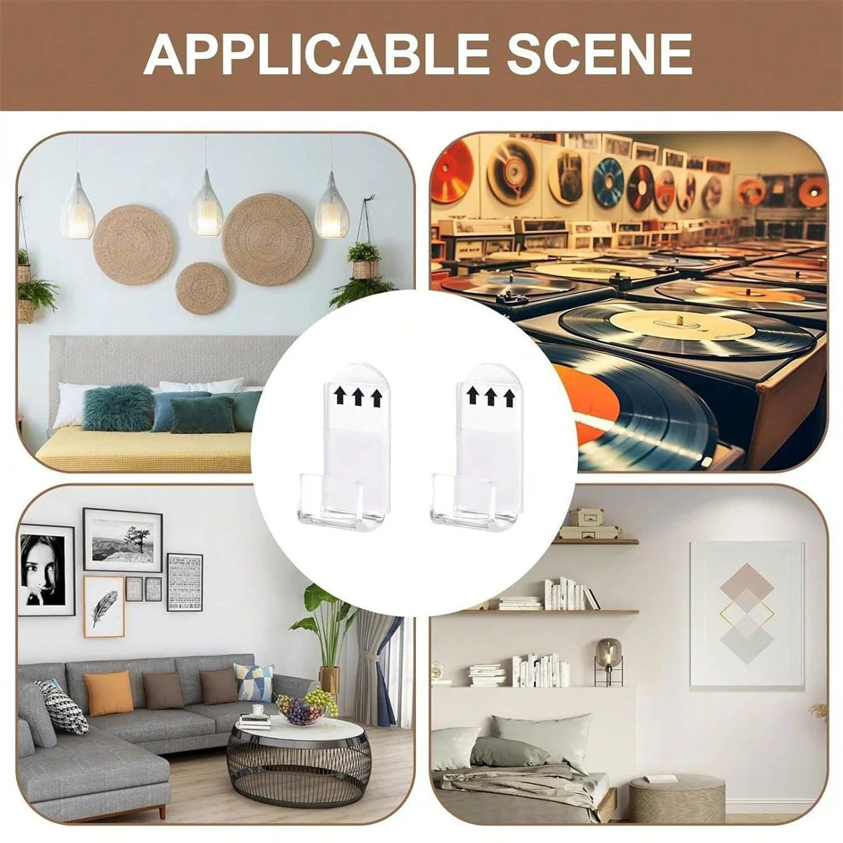 6/12Pcs Clear Acrylic Record Holder, Vinyl Record Shelf Wall Mount, Adhesive Acrylic Record Display Rack,  For Daily Displaying
