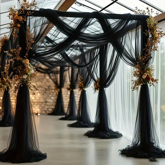2pcs Black Polyester Tulle Fabric - Perfect for Wedding Arches, Halloween, Birthday Celebrations, and Stage Decorations.