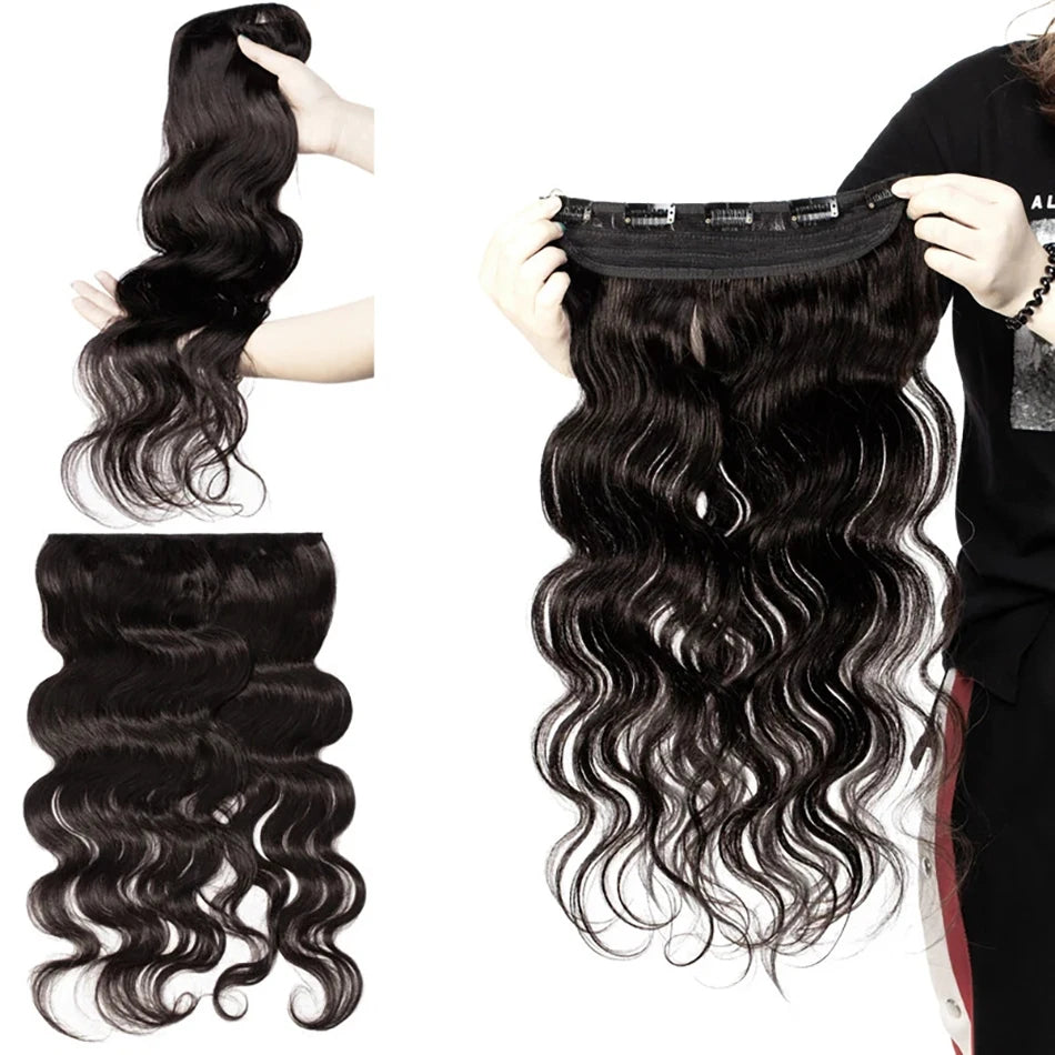 3/4 Full Head Body Wave Clip In Hair Extensions 16-26 Inch One Piece Clip In Human Hair Extensions Natural Color Clip Ins 120G