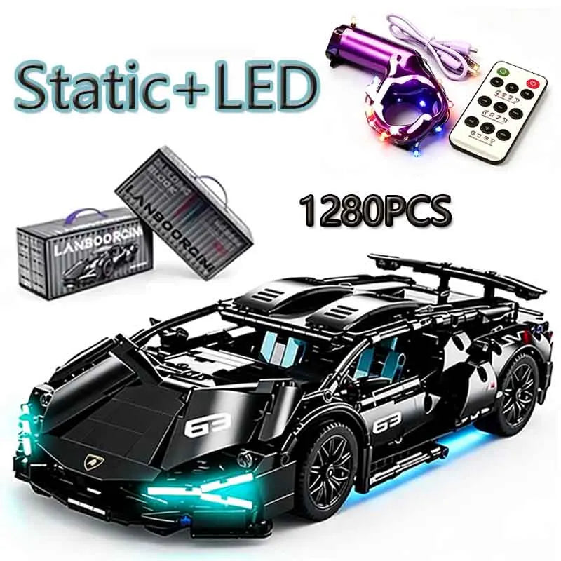 1280PCS Black Samurai Remote Control Sports Car Model DIY Building Blocks Racing Puzzle Toy Ornament for Boys' Birthday Gift