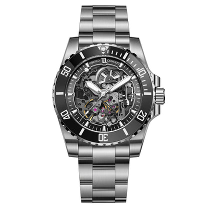 OBLVLO Men's Luxury Green Skeleton Dial Diving Watch Stainless Steel Luminous Waterproof Automatic Mechanical RX-DK Top Brand