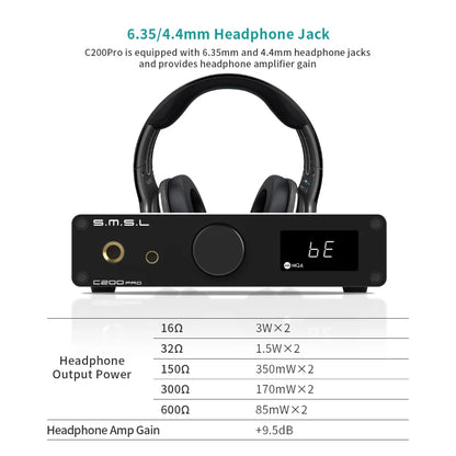 SMSL C200 Pro Decoder Headphone Amplifier USB DAC AMP XMOS XU-316 ES9039Q2M 4*OPA1612A 6.35/4.4mm Headphone Jack Bluetooth 5.1