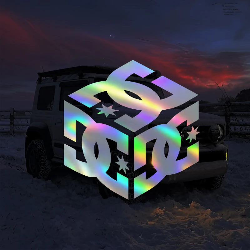 Holographic Geometric Cube Vehicle Body & Window Stickers - Unique Decal to Make Your Car Stand Out with a Modern, Artistic Touc