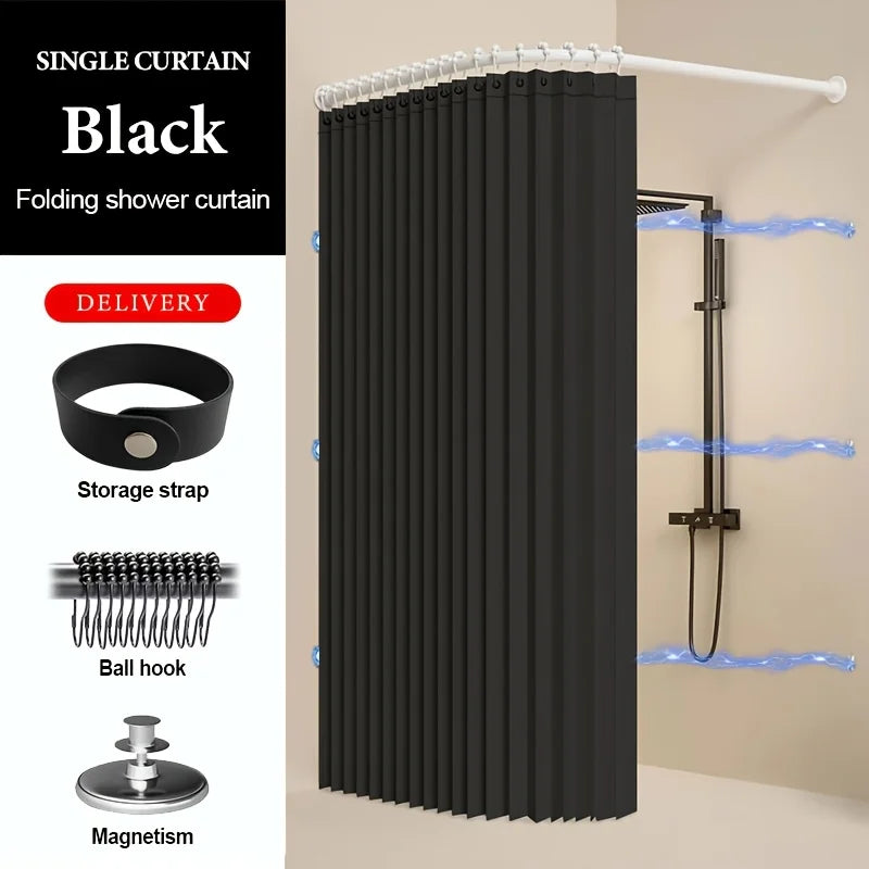 Foldable Magnetic Shower Curtain with Magnetic Buckle Waterproof Bathroom Privacy Screen Dry Wet Separation for Home Hotel