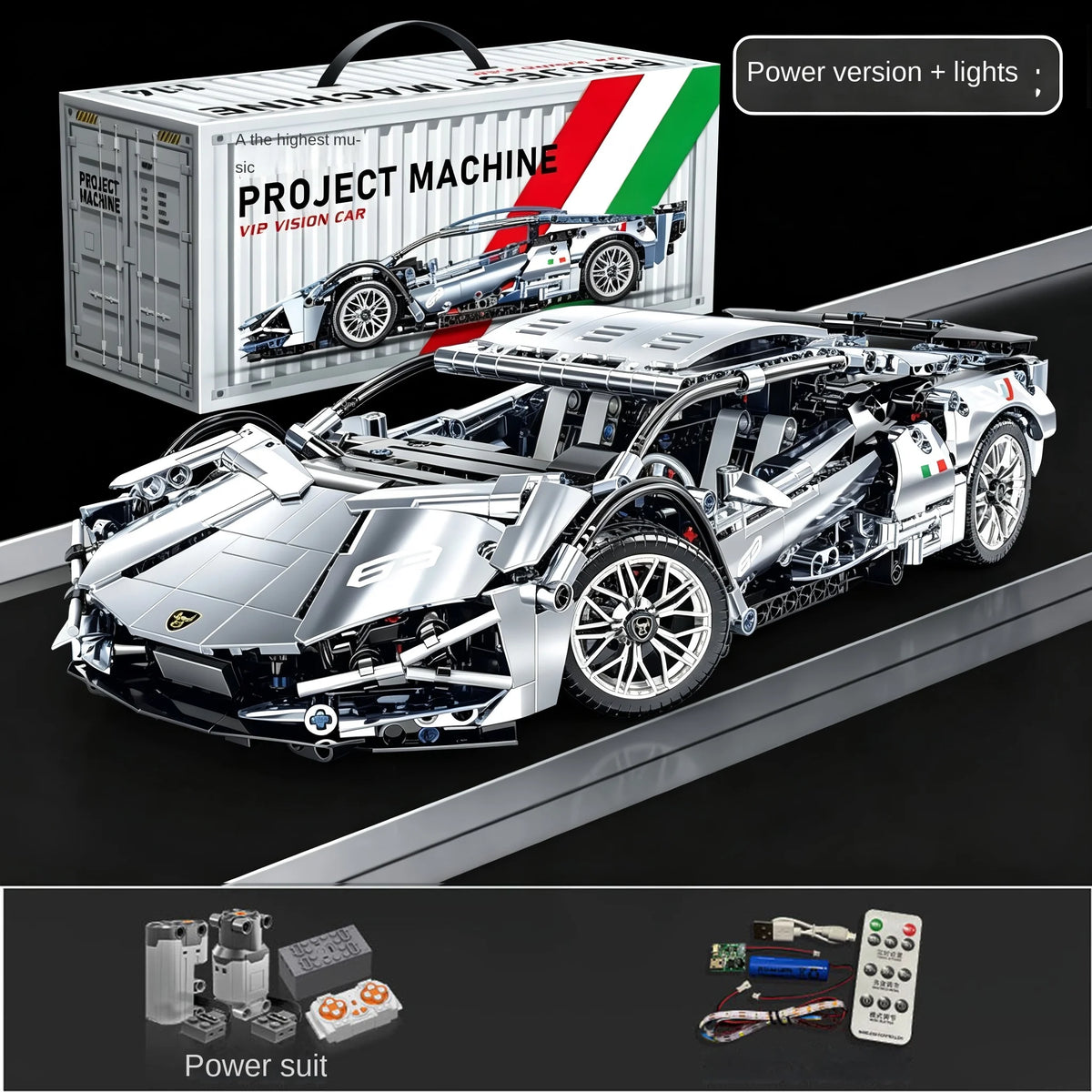 1280PCS Black Samurai Remote Control Sports Car Model DIY Building Blocks Racing Puzzle Toy for Children Gift