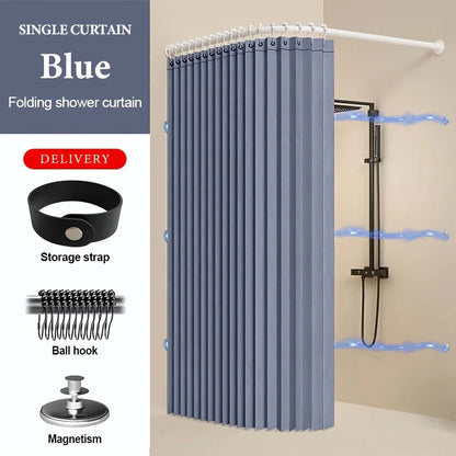 Foldable Magnetic Shower Curtain with Magnetic Buckle Waterproof Bathroom Privacy Screen Dry Wet Separation for Home Hotel