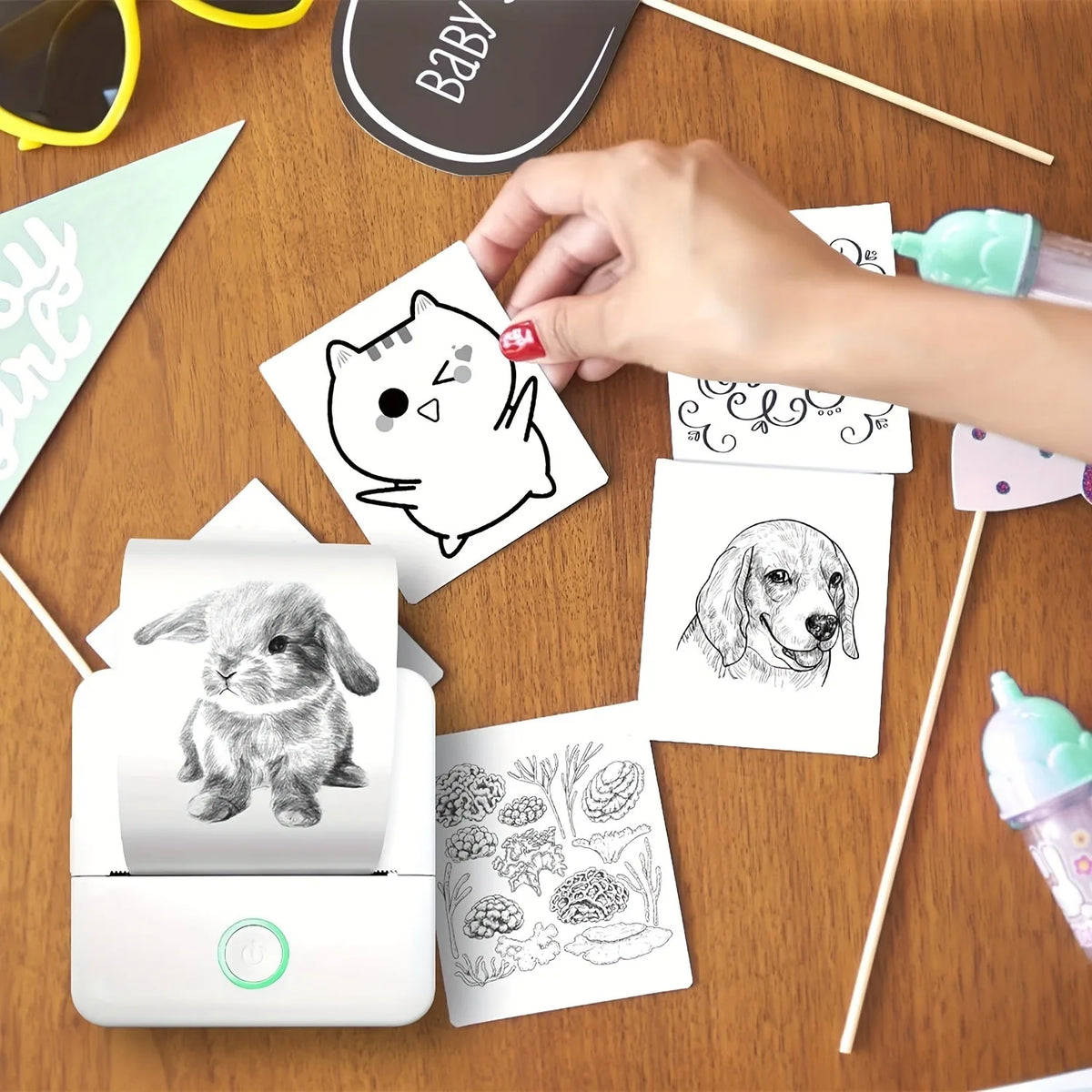 Wireless Mini Photo Printer Set with 5 Sticker Rolls & 5 Thermal Paper, Bluetooth Mobile Printing for Pictures, Photos, Labels