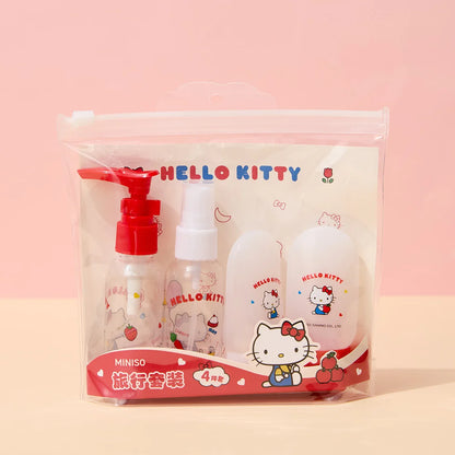 Hello Kitty 4PCS Travel Bottles Set Portable Refillable Toiletry Kit Shampoo Lotion Spray Bottle Cosmetic Containers for Women
