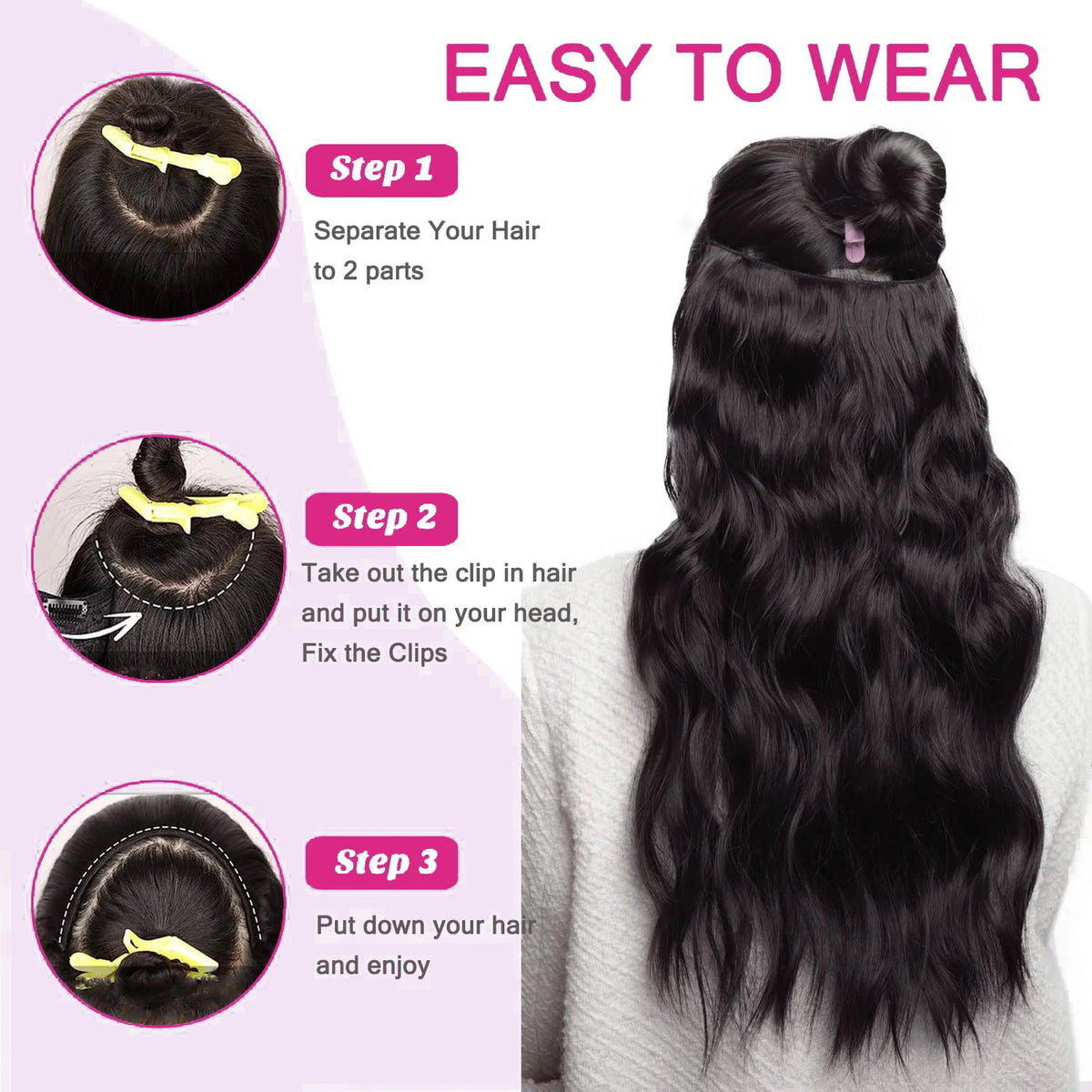3/4 Full Head Body Wave Clip In Hair Extensions 16-26 Inch One Piece Clip In Human Hair Extensions Natural Color Clip Ins 120G